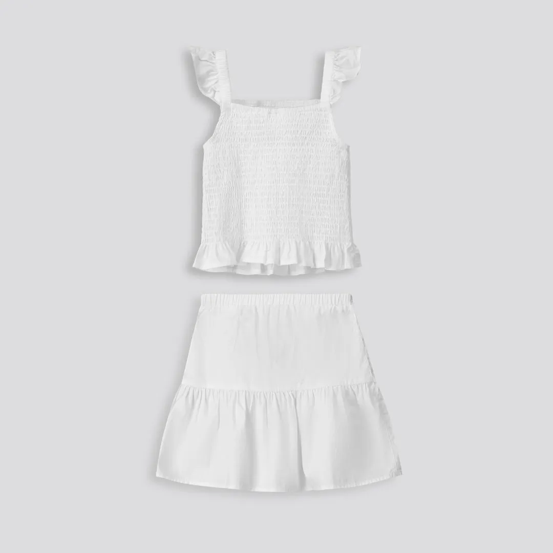 Girls Tiered Mini Skirt _ 153581 _ Optic White