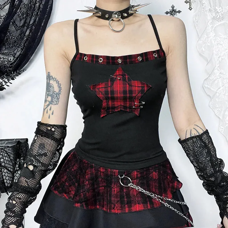 Gothic Y2K Adjustable Straps Plaid Camisole Crop Top