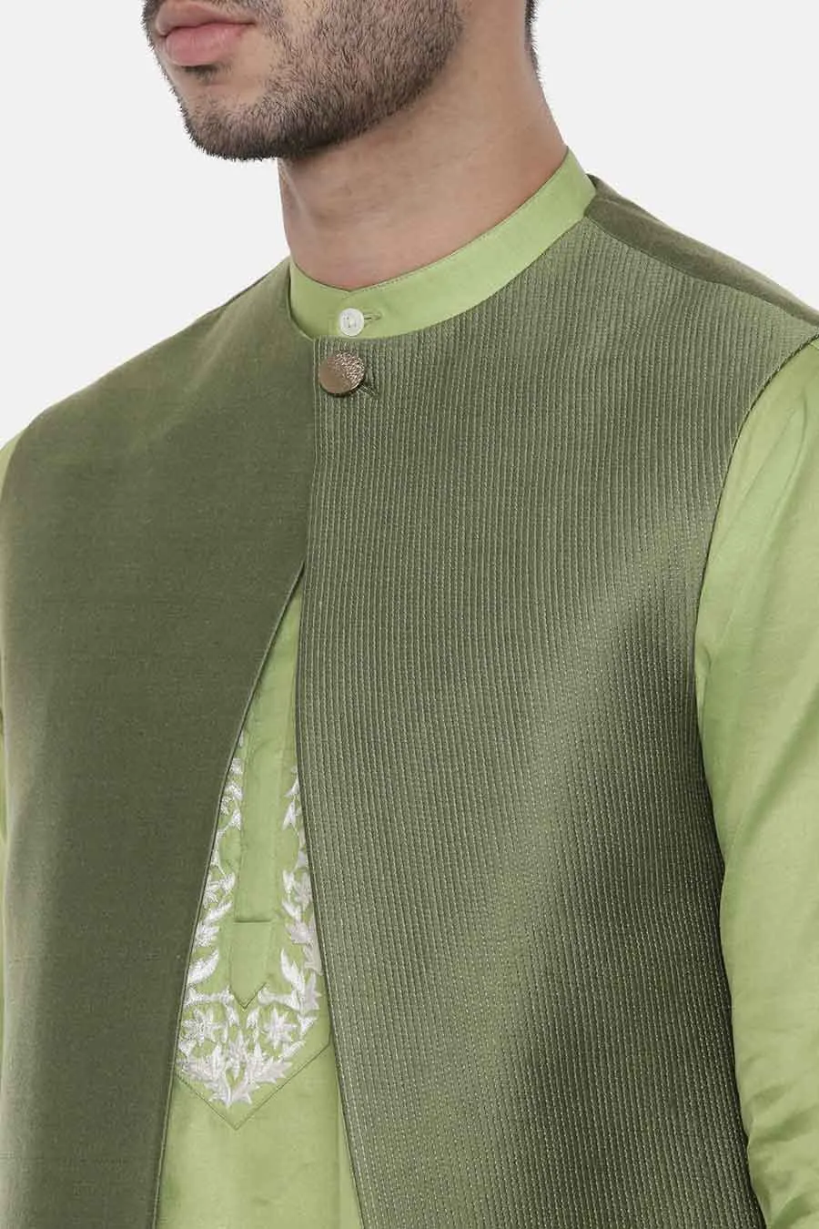 Green Panelled Front Open Jacket