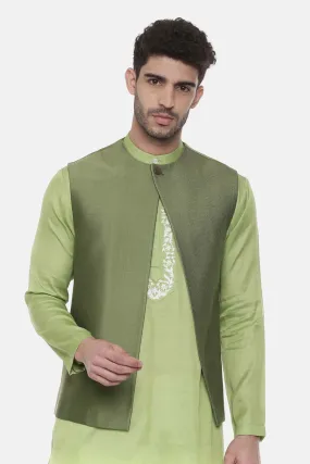 Green Panelled Front Open Jacket