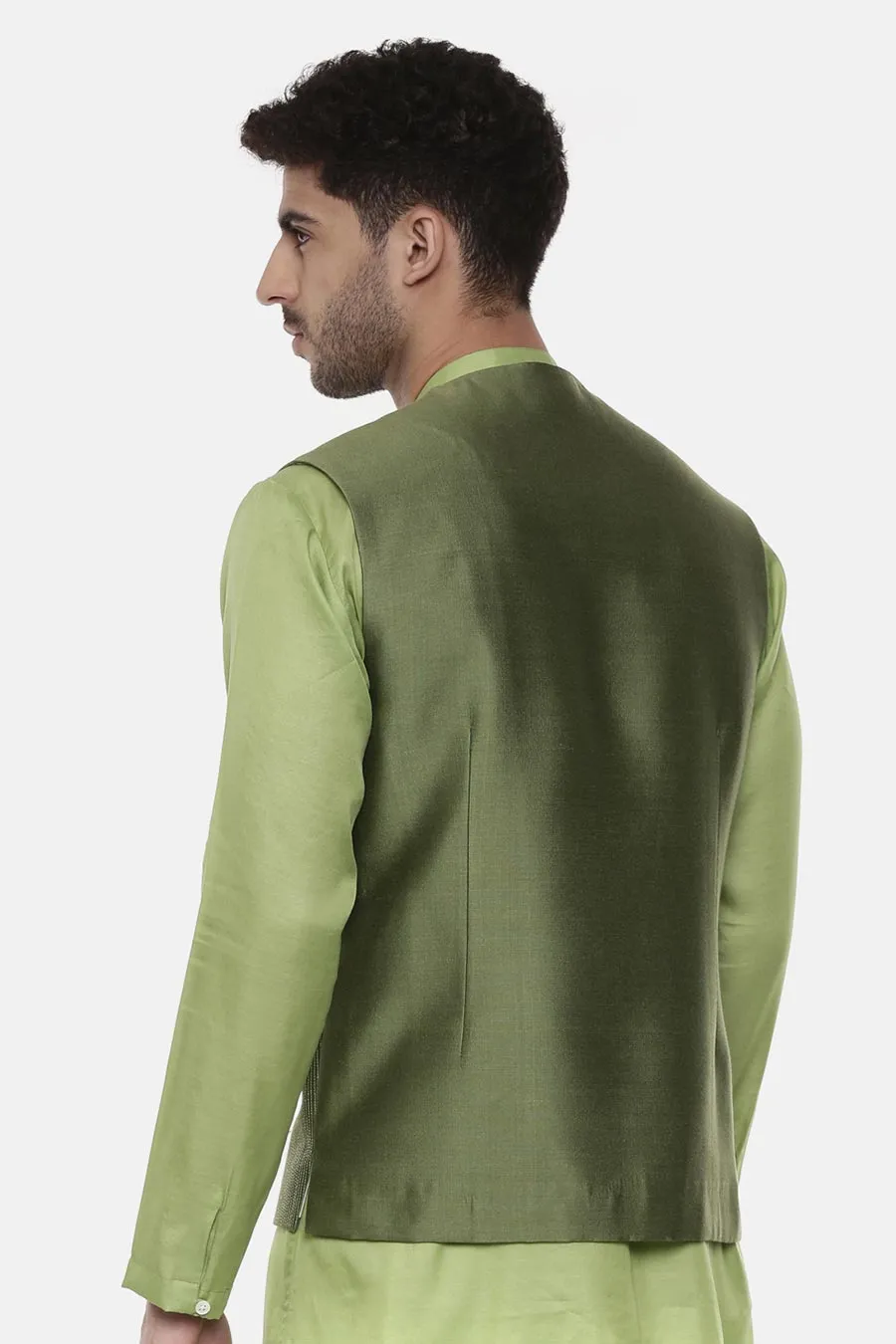 Green Panelled Front Open Jacket