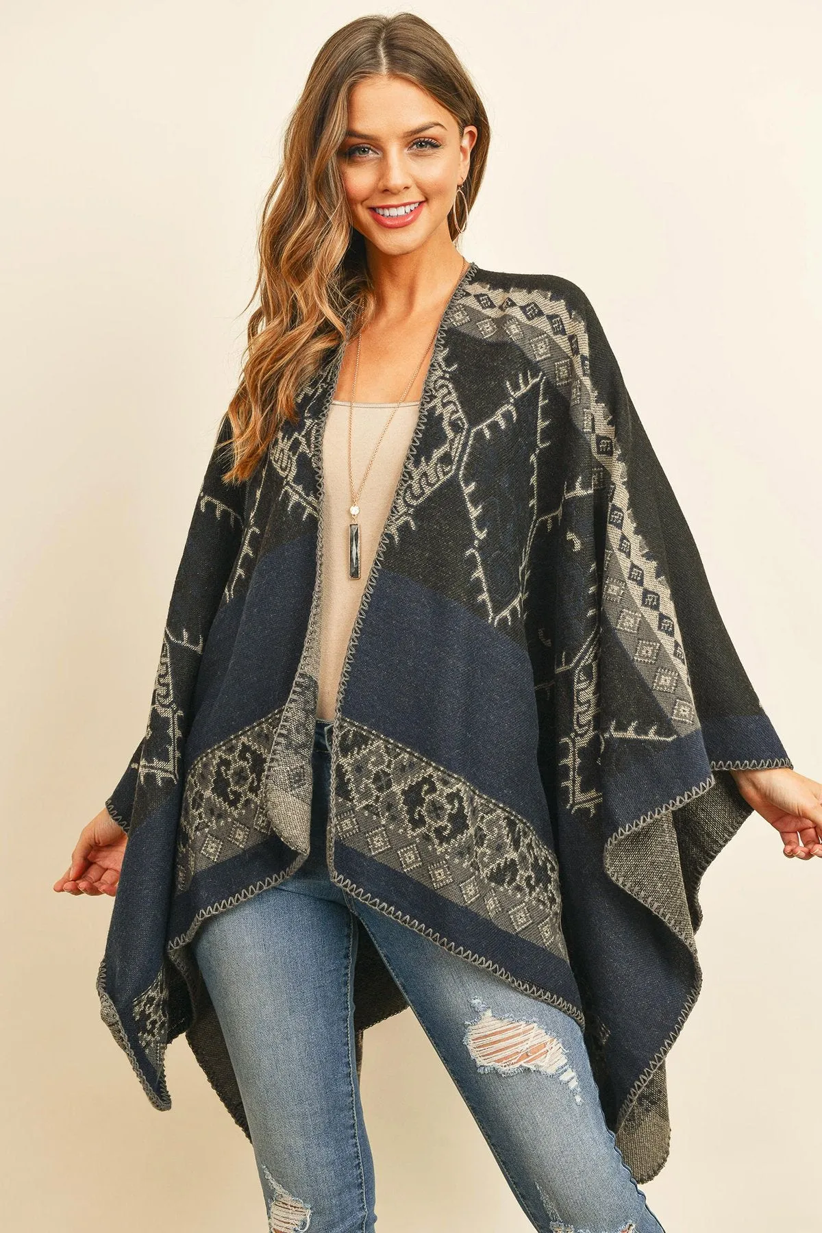 Hdf3154 - Native Pattern Open Front Kimono