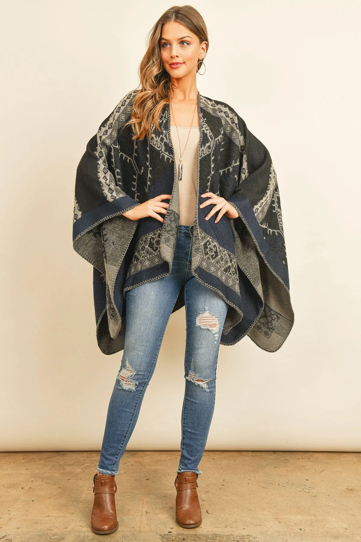 Hdf3154 - Native Pattern Open Front Kimono