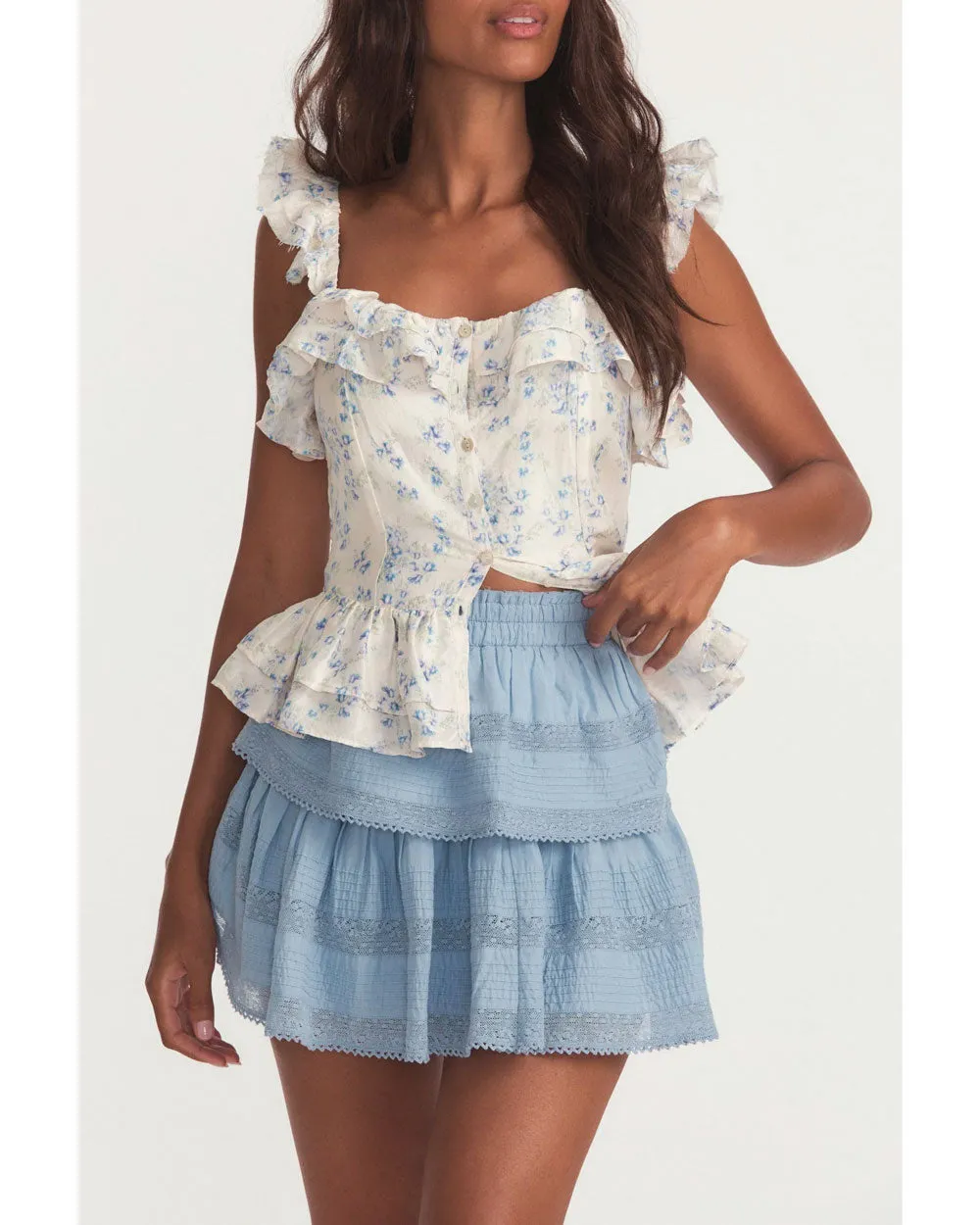 Heather Blue Ruffle Mini Skirt