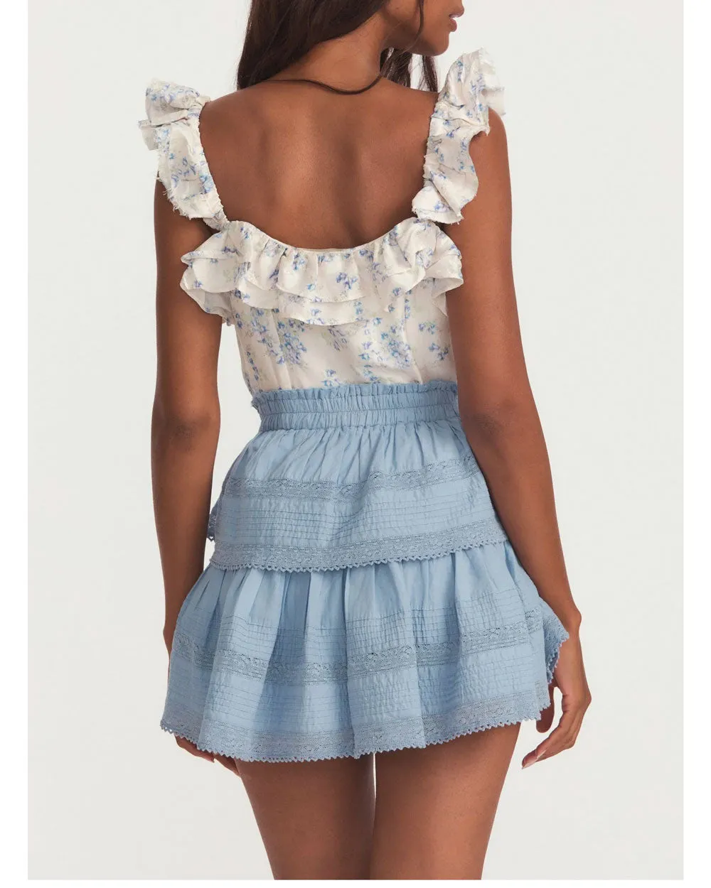 Heather Blue Ruffle Mini Skirt