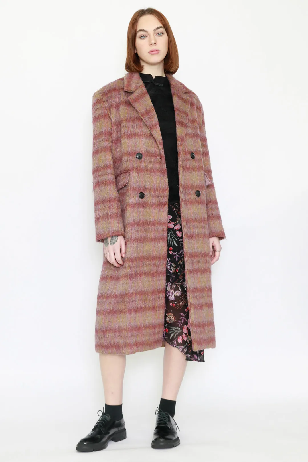 Heavy Wool Blush Red Plaid Coat