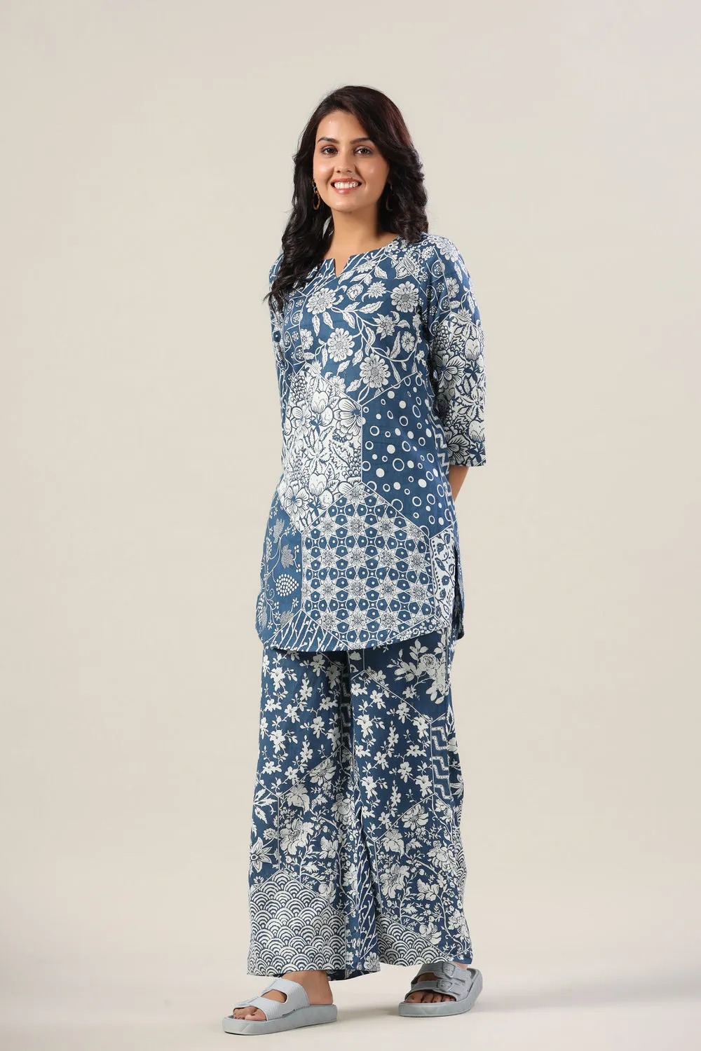 Indigo Patches on Palazzo Loungewear Set