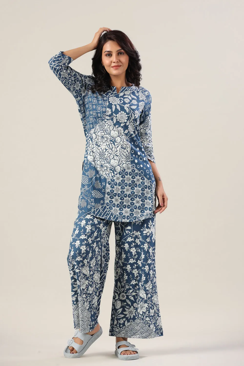 Indigo Patches on Palazzo Loungewear Set