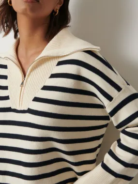 Jayden Funnel Neck Zip Jumper - Cream and Navy