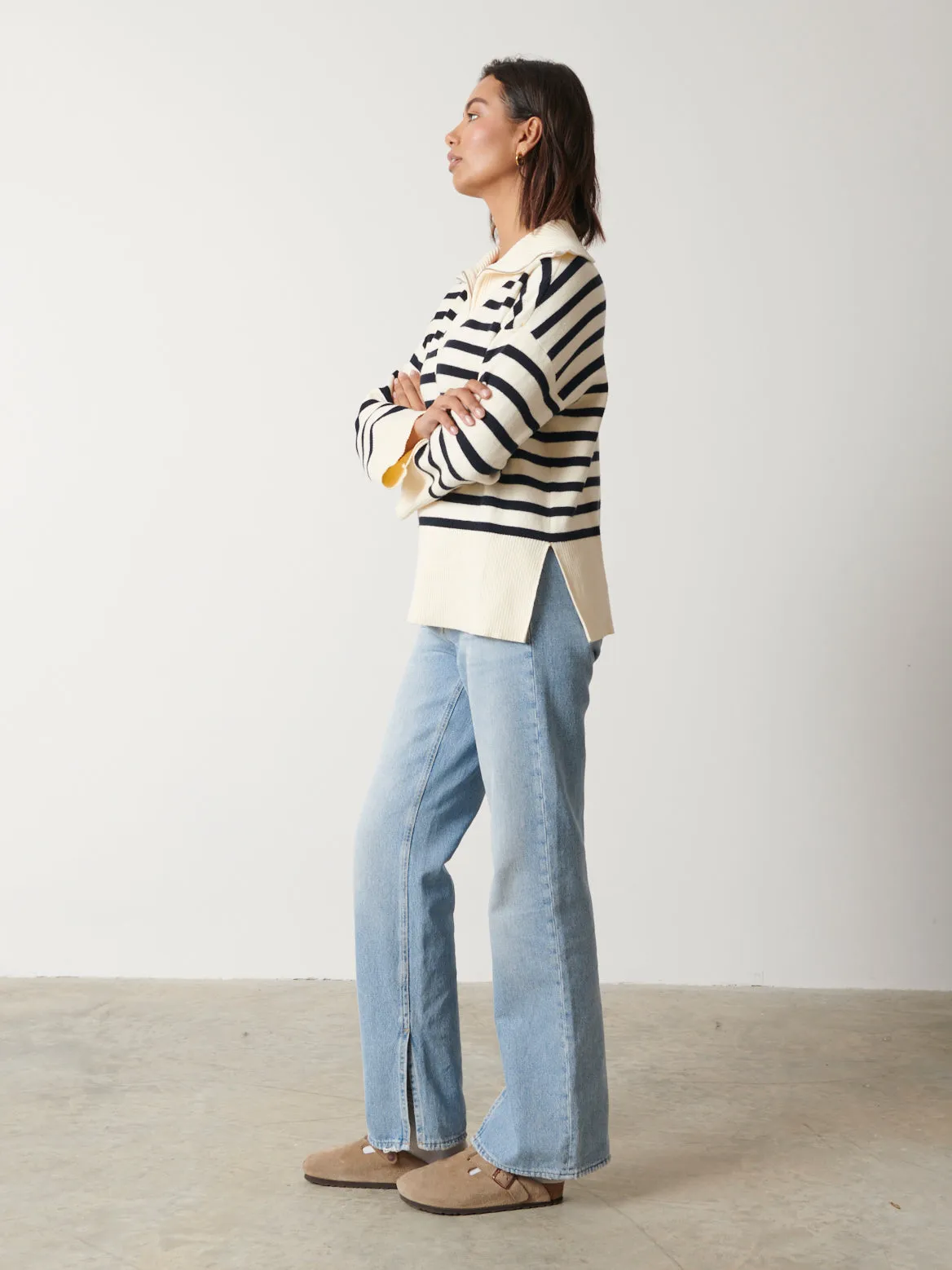 Jayden Funnel Neck Zip Jumper - Cream and Navy