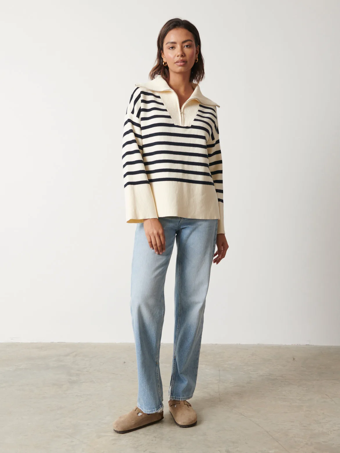 Jayden Funnel Neck Zip Jumper - Cream and Navy