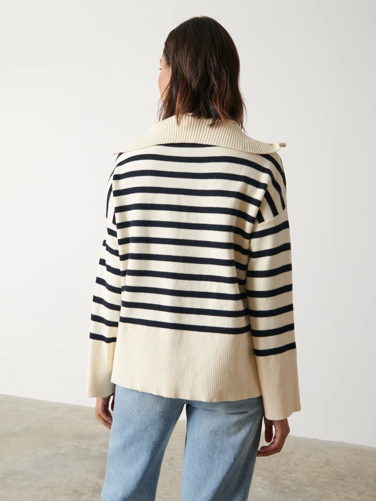 Jayden Funnel Neck Zip Jumper - Cream and Navy