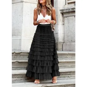 Last true angel maxi tiered frilled skirt in black