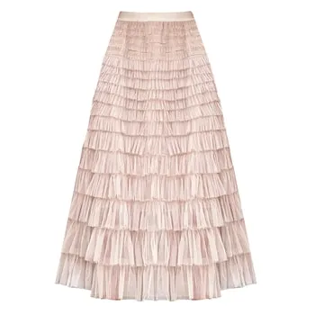 Last true angel maxi tiered frilled skirt in dusky pink