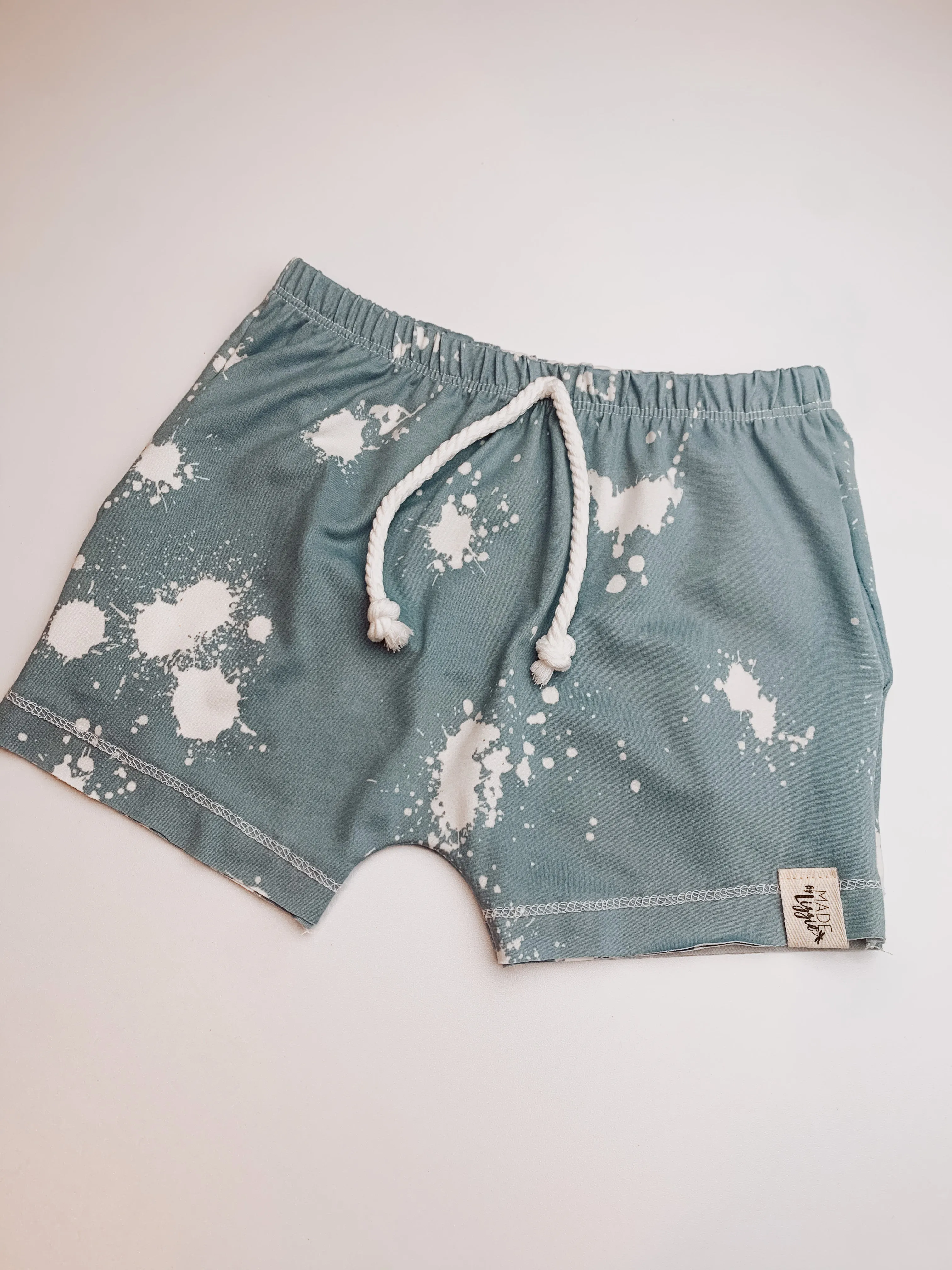 Light Blue Paint Splatter Shorts