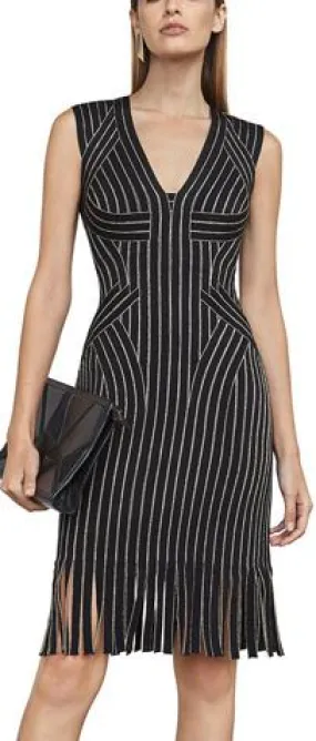 'Lisett' Stripe Fringed Bandage Dress