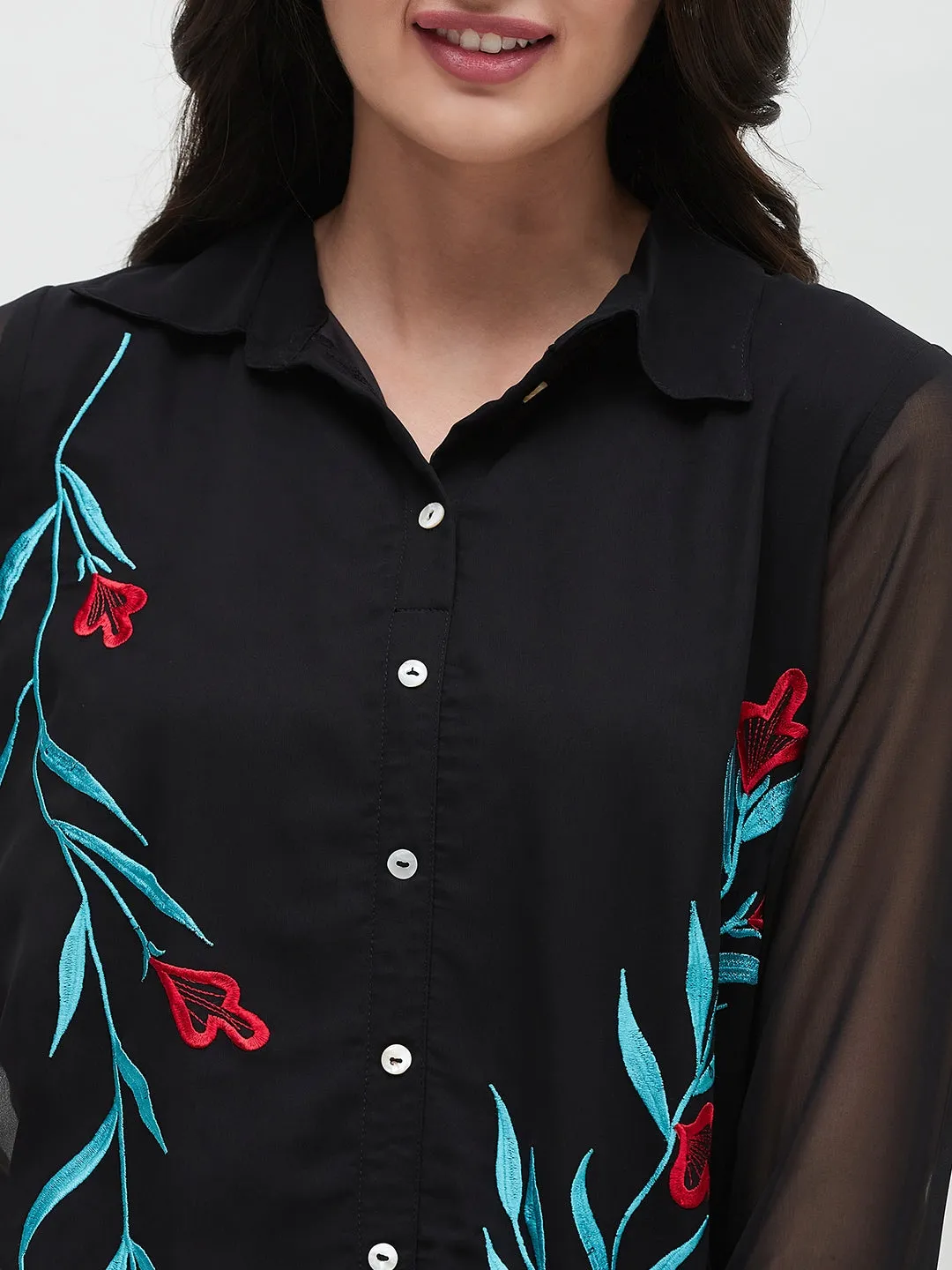 Long Black Embroidered Shirt