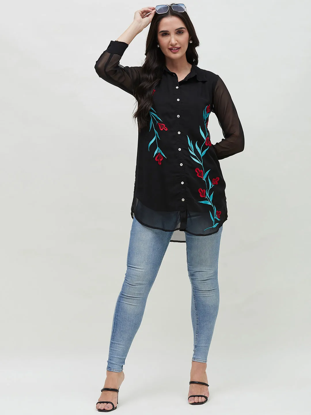 Long Black Embroidered Shirt