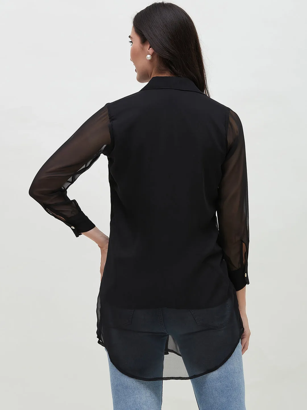 Long Black Embroidered Shirt