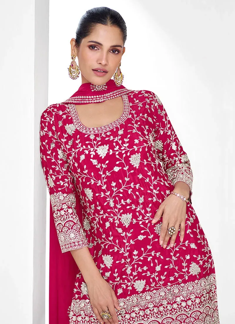 Magical Magenta Traditional Embroidered Palazzo Suit