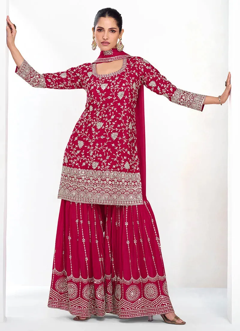 Magical Magenta Traditional Embroidered Palazzo Suit