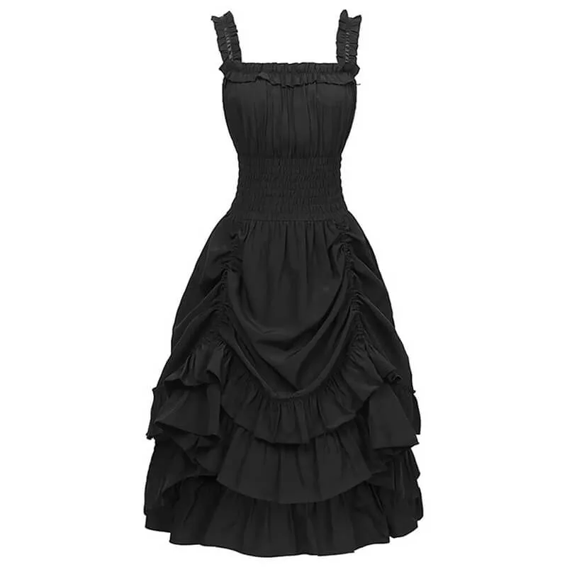 Medieval Off-the-shoulder Tie Waist Pleated Patchwork Dress