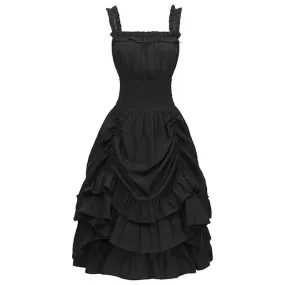 Medieval Off-the-shoulder Tie Waist Pleated Patchwork Dress