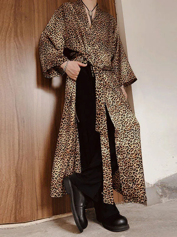 Mens Leopard Print Satin Tie-Front Cardigan SKUK75372