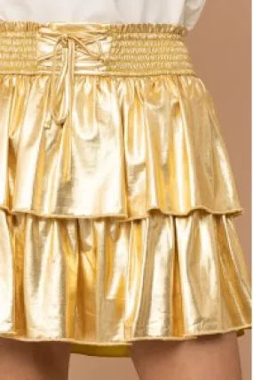 METALLIC TIERED SMOCKED WAIST SKORT