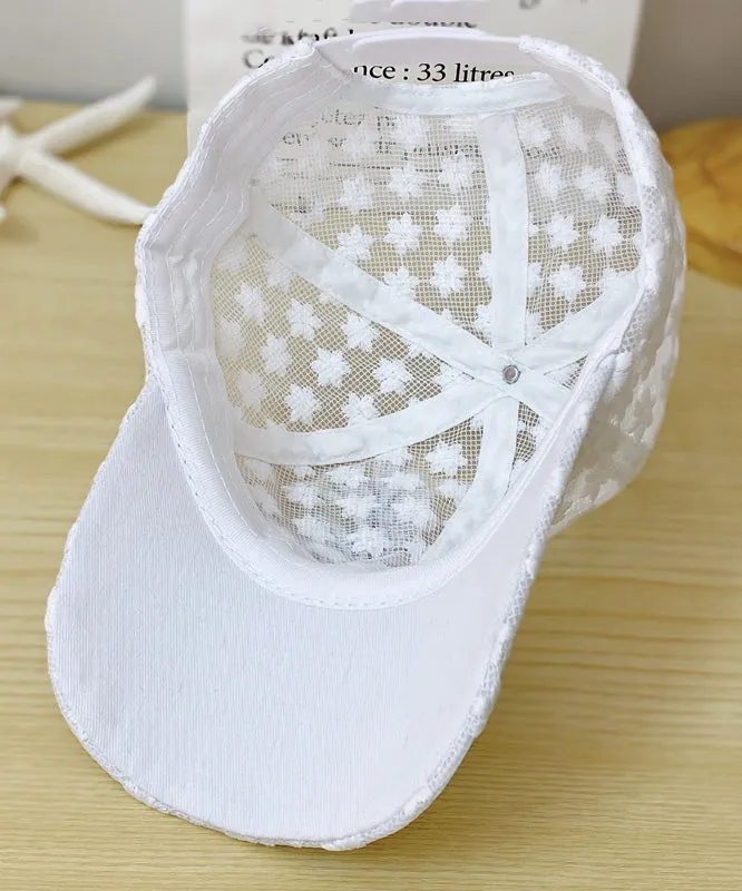 Modern White Lace Patchwork Embroideried Floral Hollow Out Baseball Cap Hat