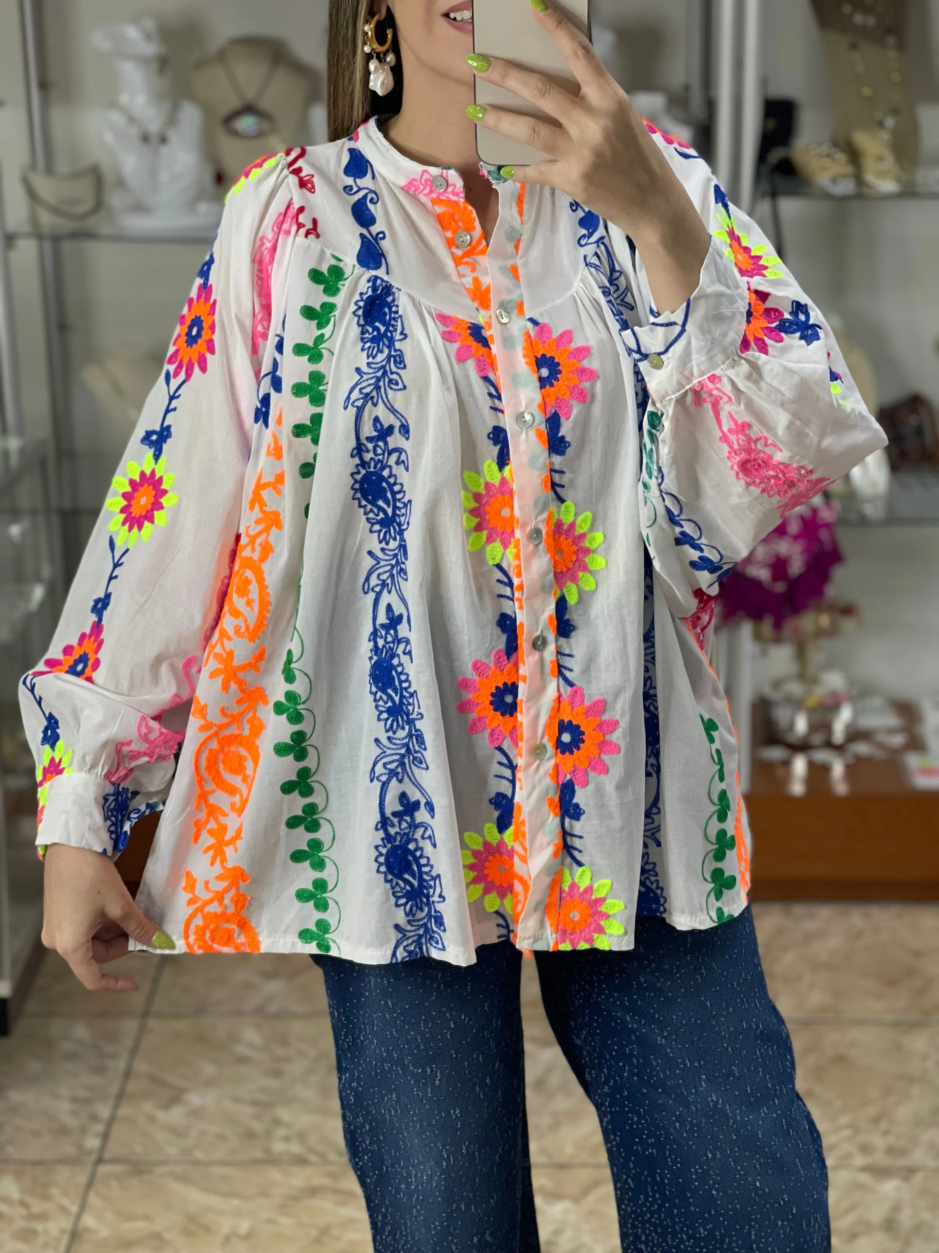 Multicolor Embroidered OS Top