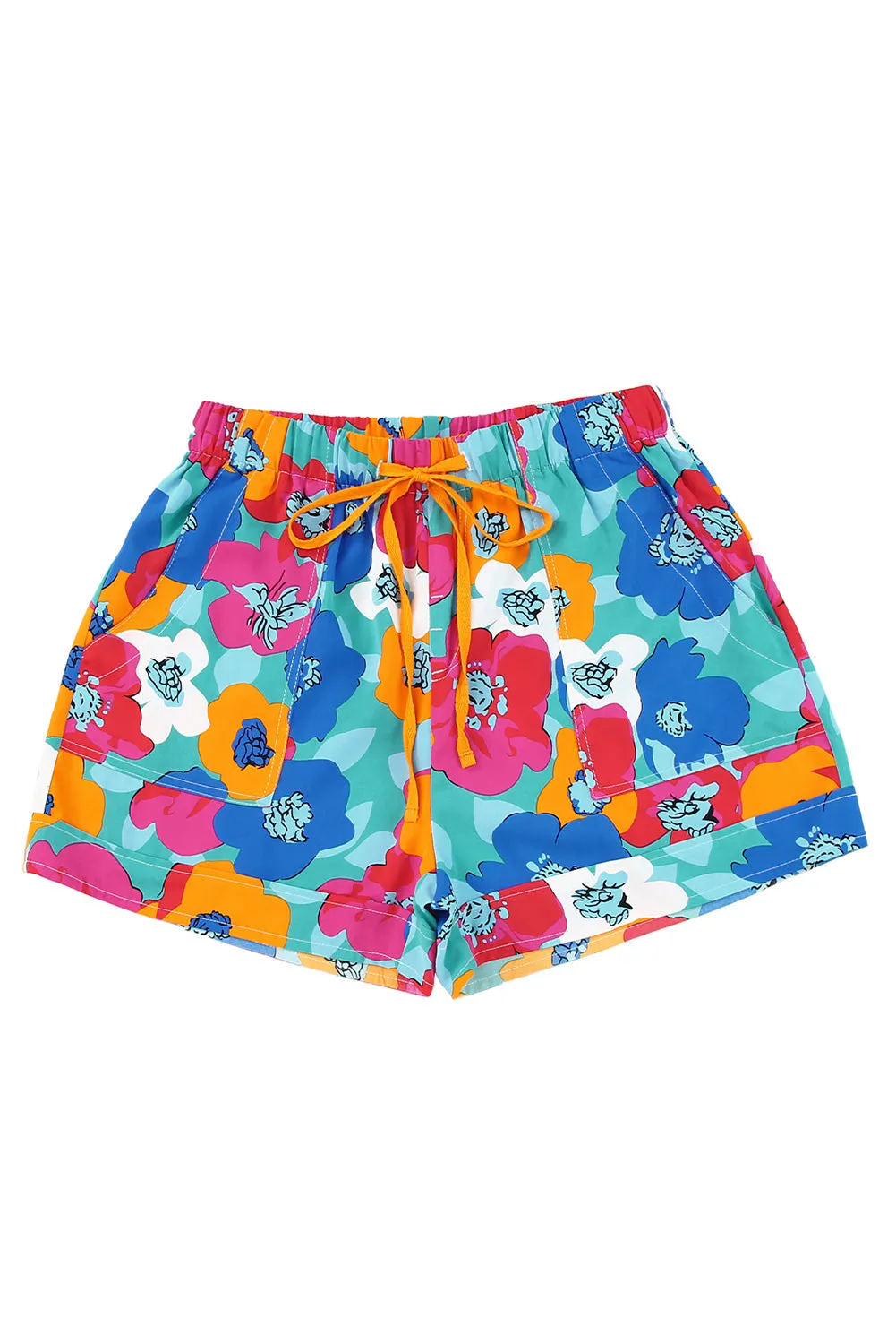 Multicolor Floral Print Drawstring Elastic Waist Casual Shorts