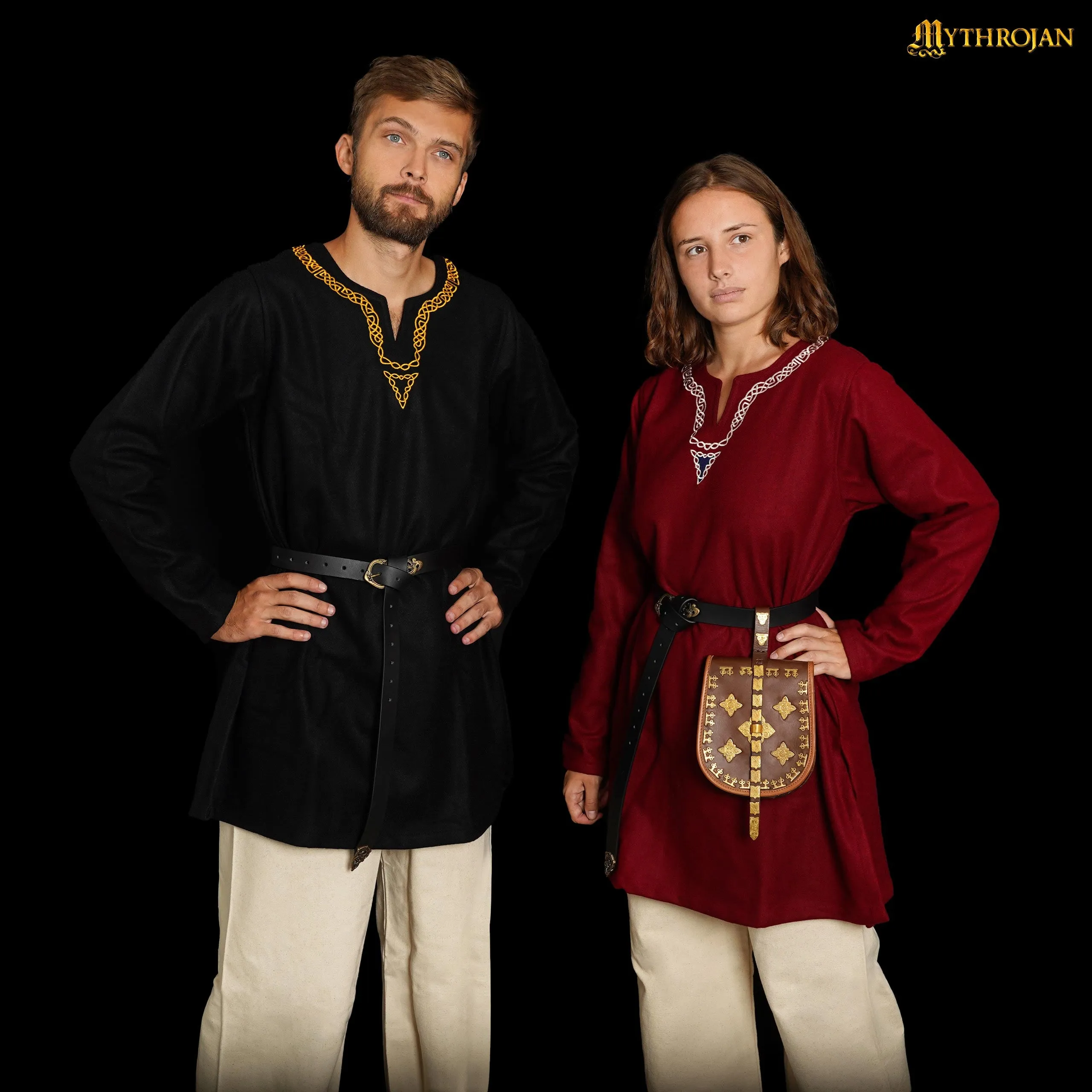 Mythrojan Embroidered Woolen Viking Tunic , Ideal for Vikings Warriors Rangers LARP SCA, Maroon