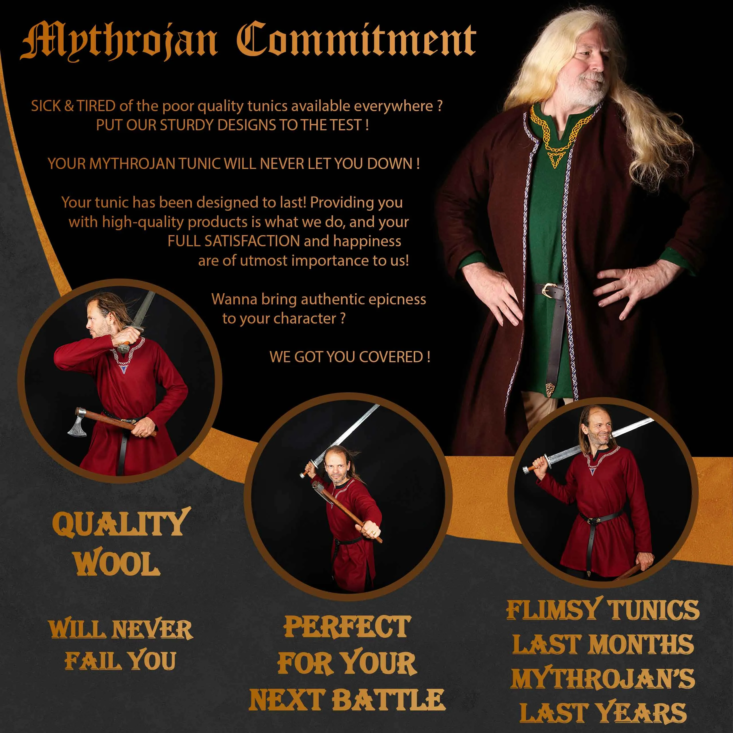 Mythrojan Embroidered Woolen Viking Tunic , Ideal for Vikings Warriors Rangers LARP SCA, Maroon