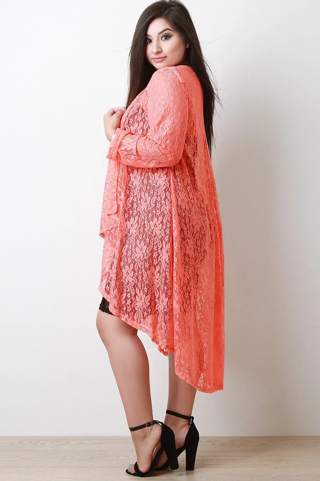 Open Cascade Front Longline Lace Cardigan