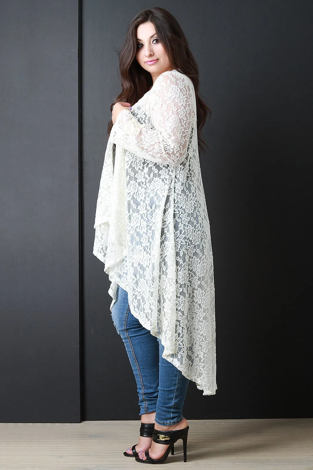 Open Cascade Front Longline Lace Cardigan