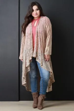 Open Cascade Front Longline Lace Cardigan