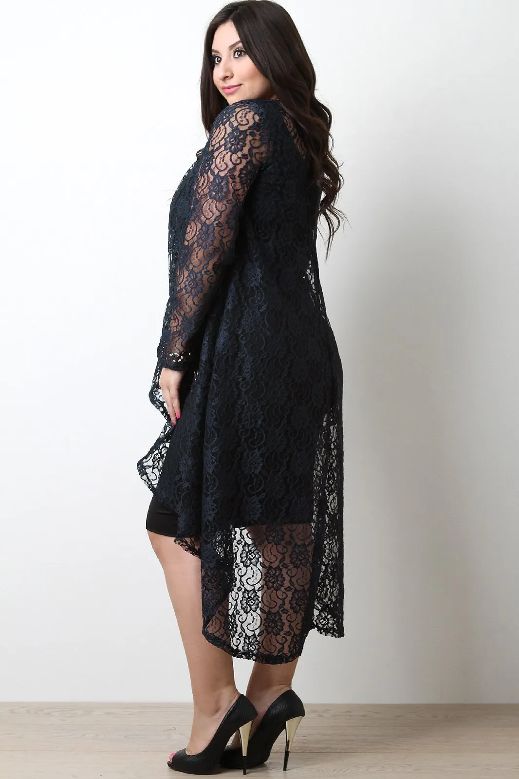 Open Cascade Front Longline Lace Cardigan