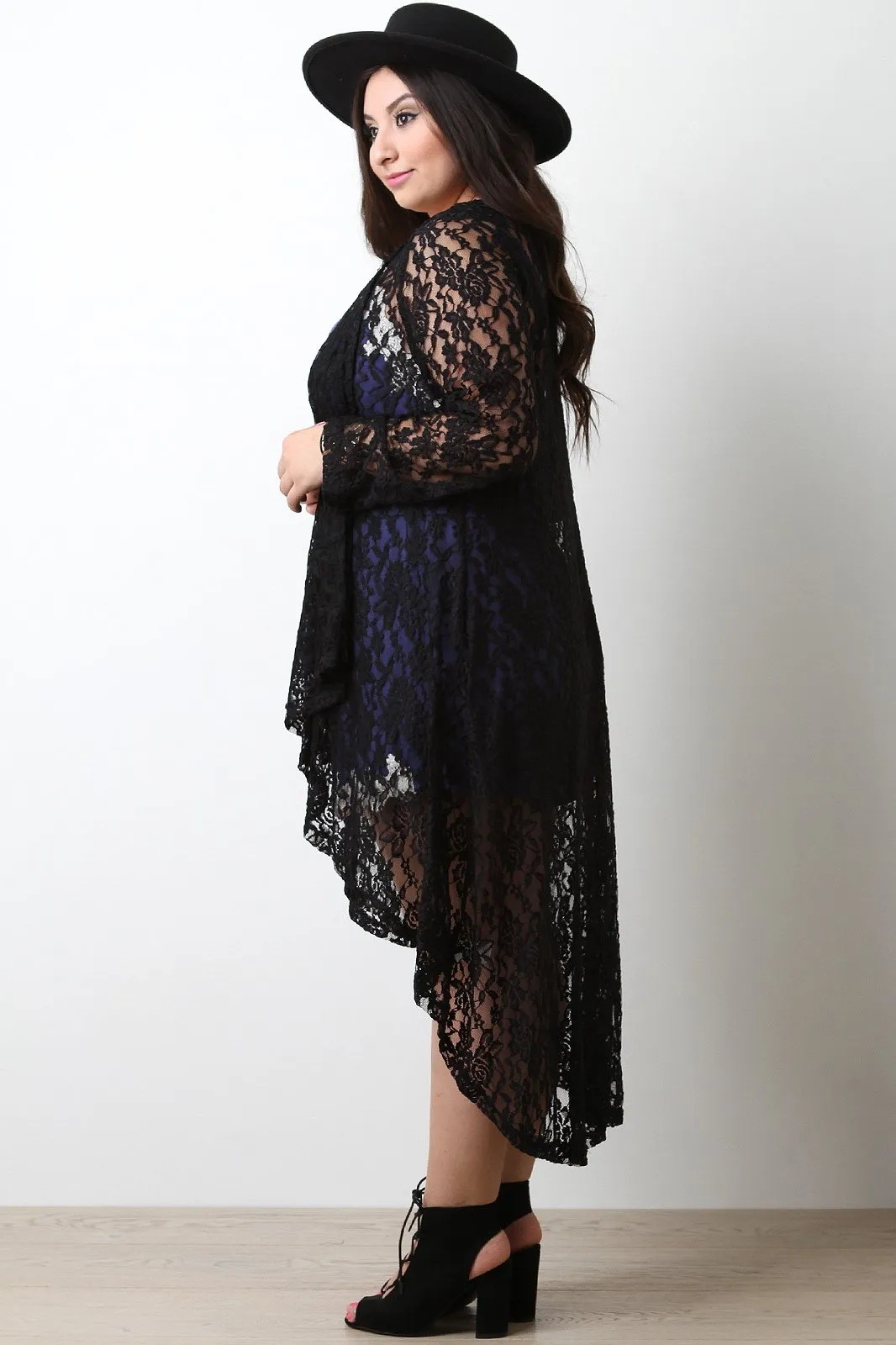 Open Cascade Front Longline Lace Cardigan