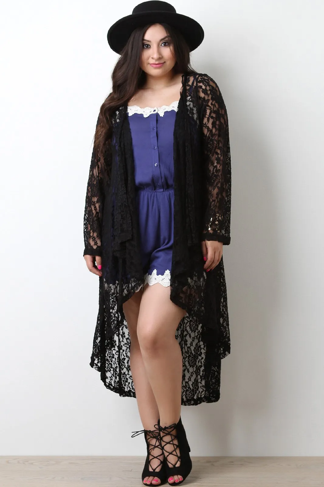 Open Cascade Front Longline Lace Cardigan