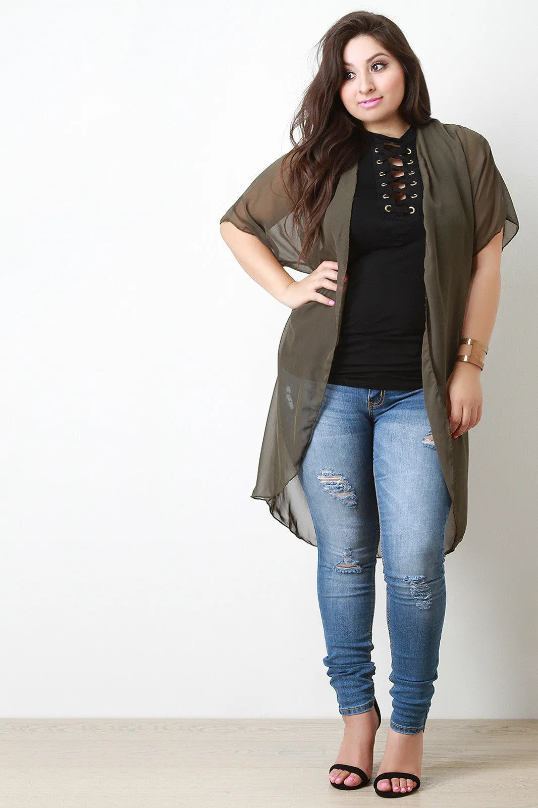 Open Front Chiffon Cardigan