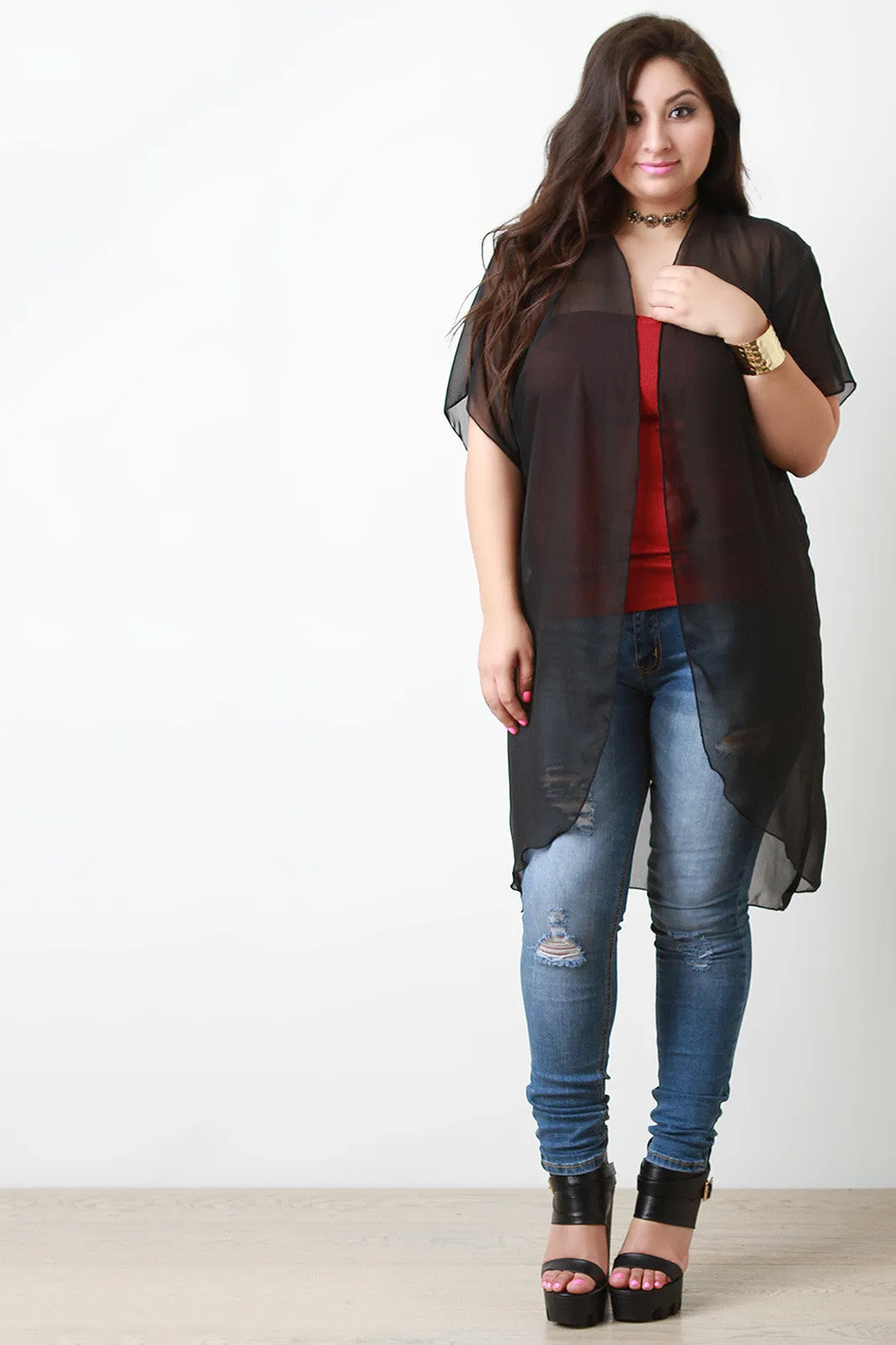 Open Front Chiffon Cardigan