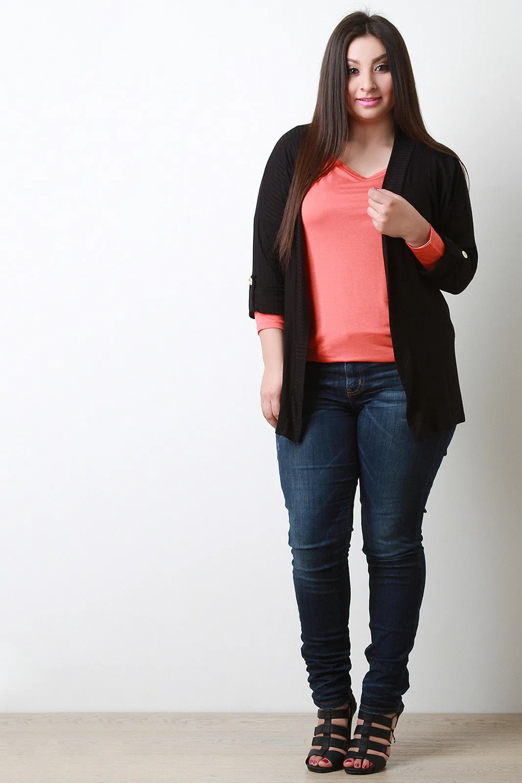 Open Front Drop Shoulder Cardigan