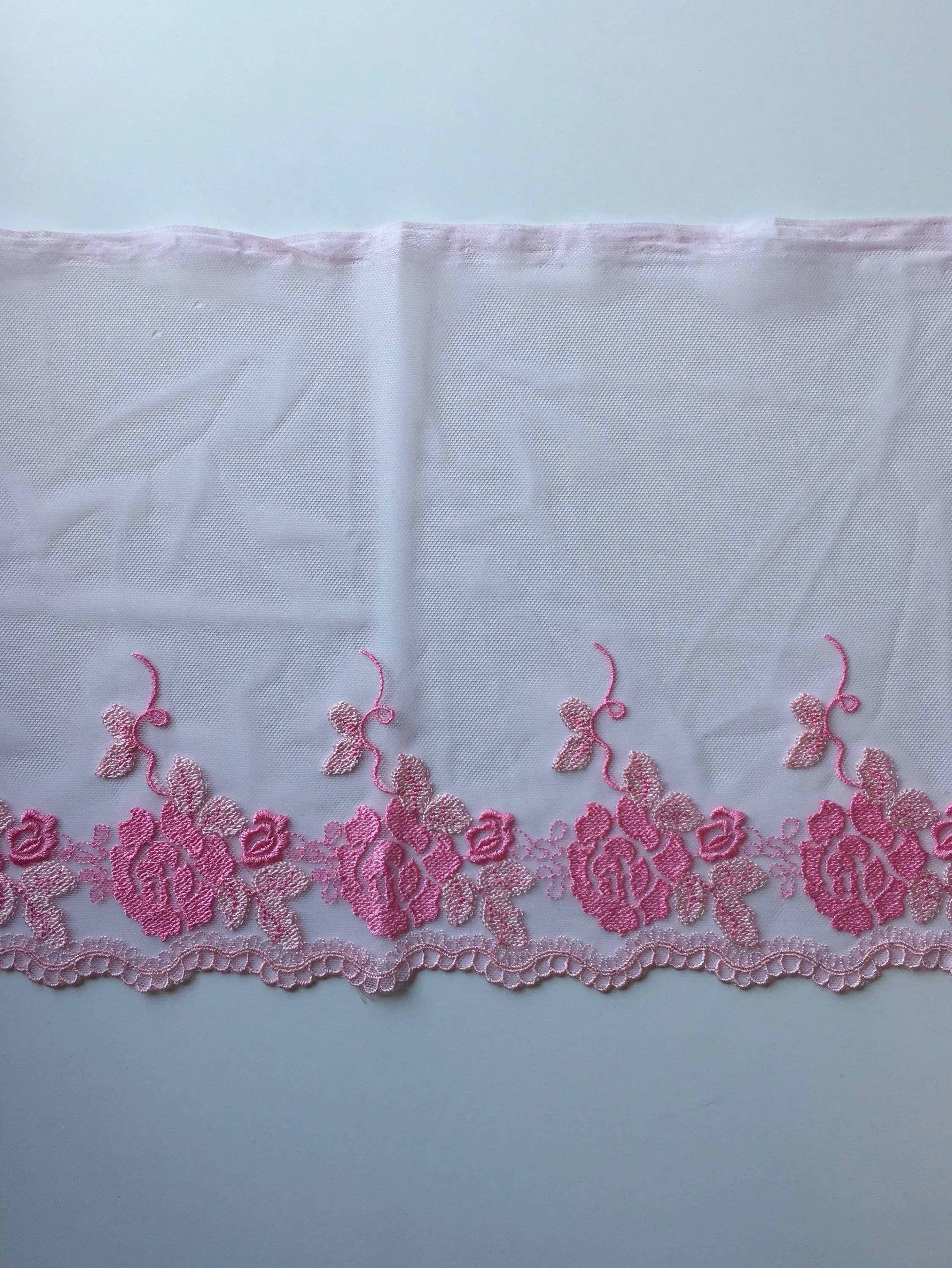 Pink 10" Wide Embroidered Lace Trim