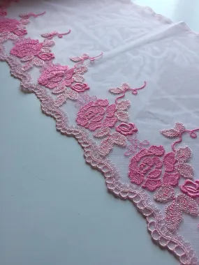 Pink 10" Wide Embroidered Lace Trim