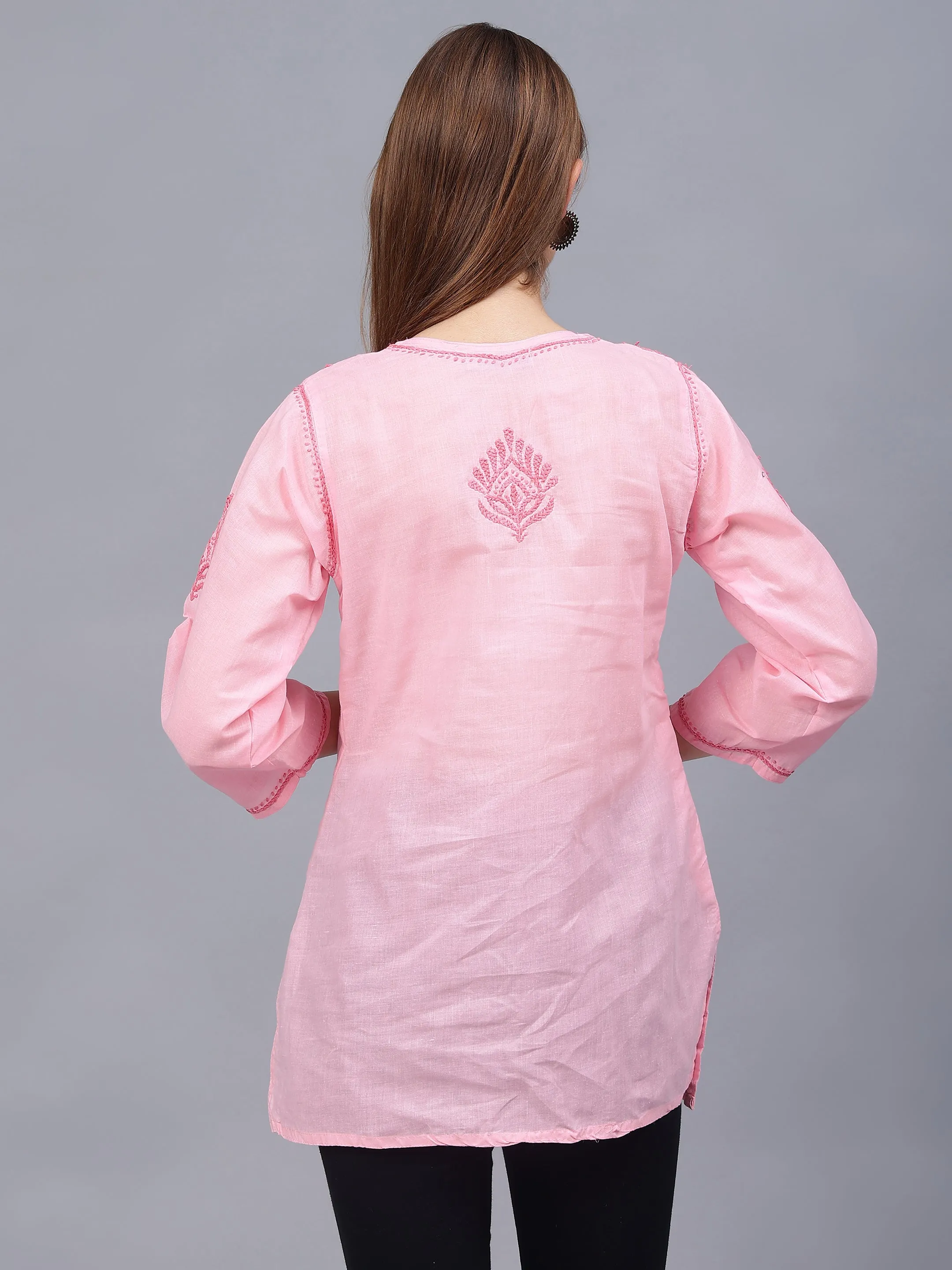 Pink Cotton Embroidered Chikankari Tunic