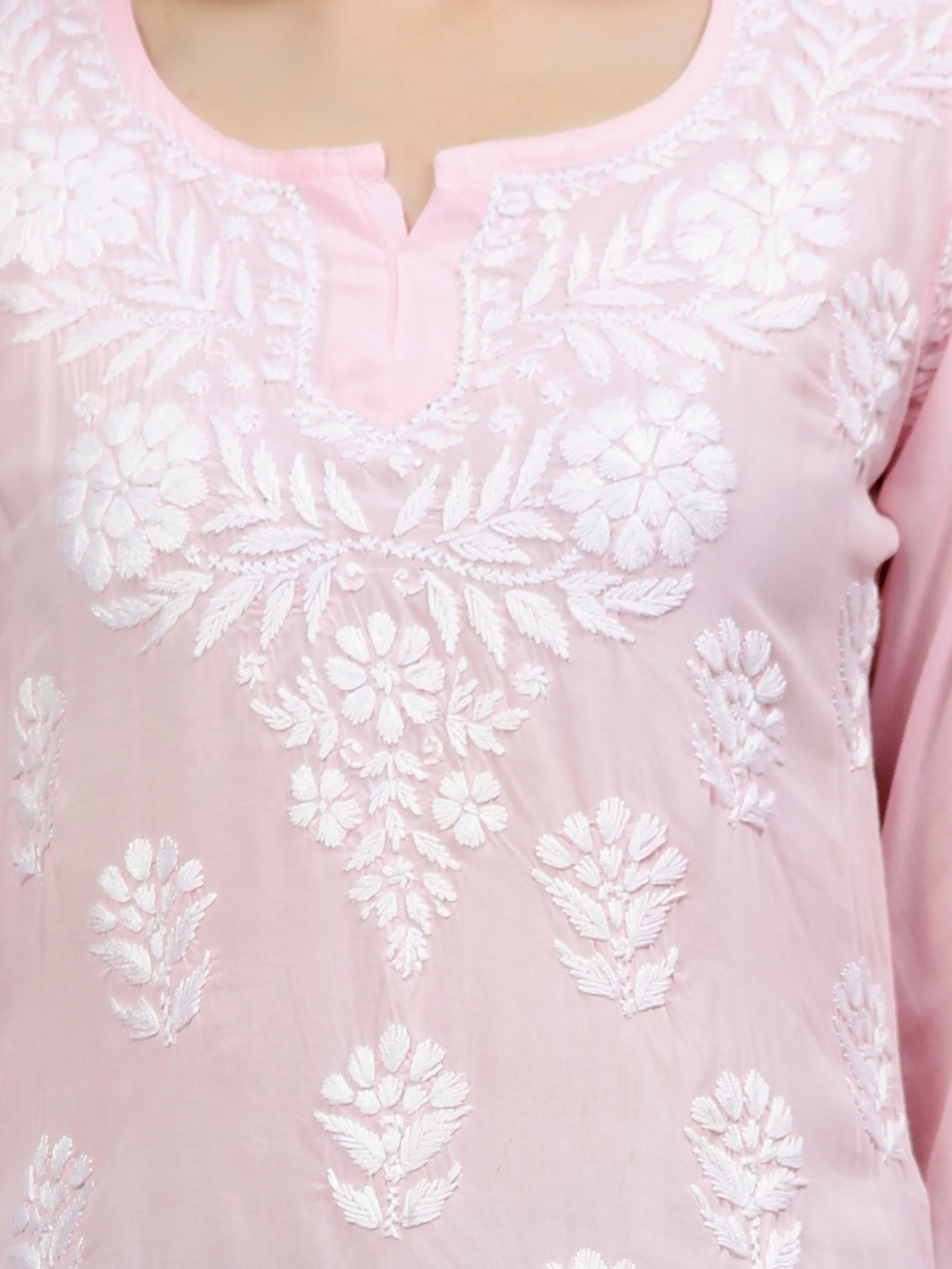 Pink Modal Embroidered Lucknowi Chikankari Short Tunic