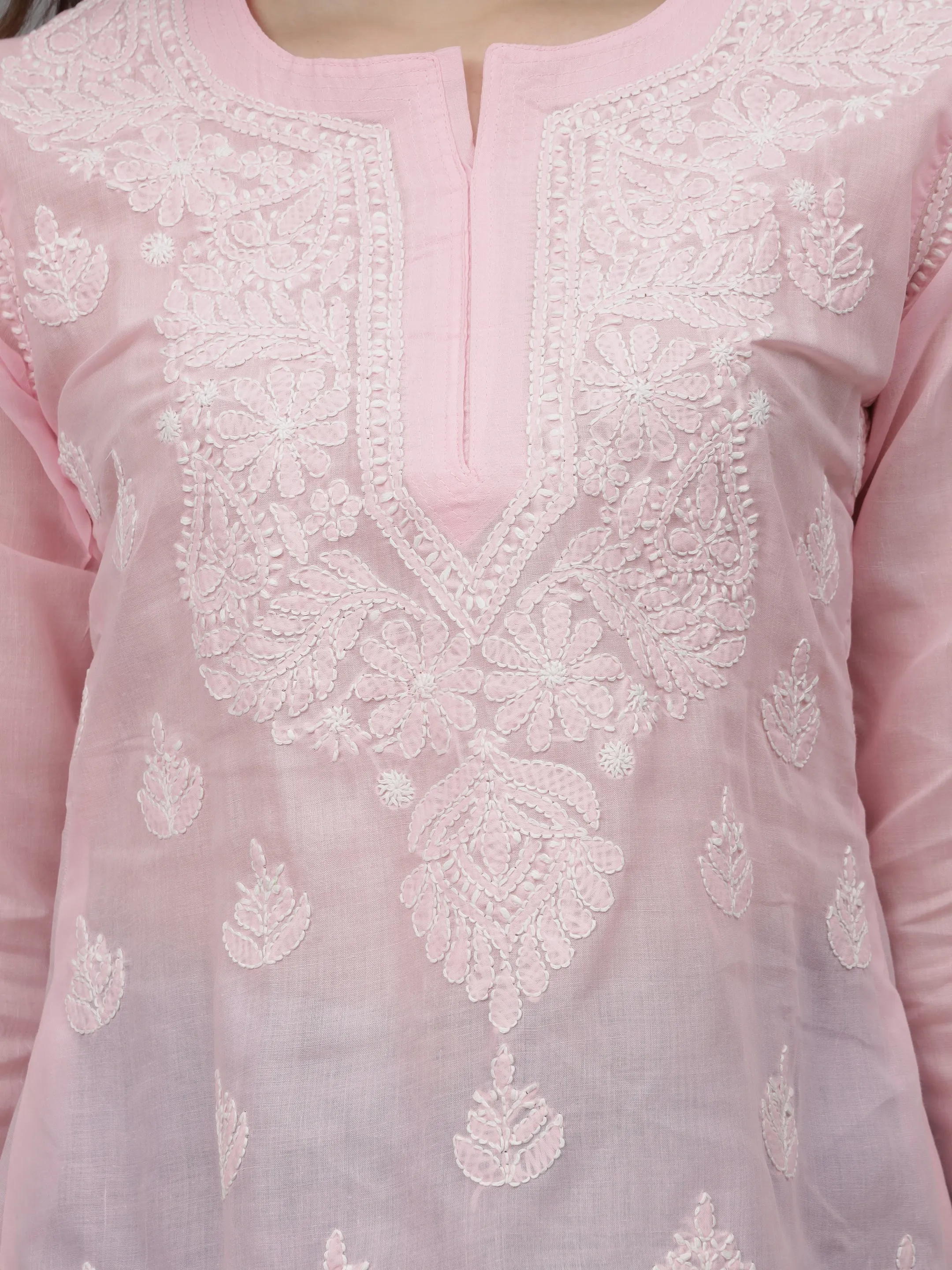 Pink Terivoil Cotton Embroidered Chikankari Tunic