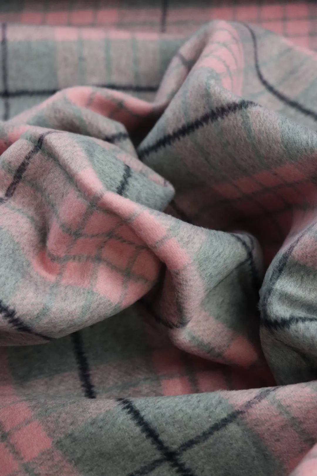 Pink/Gray/Black Plaid Melton Double Weave Wool | By The Half Yard