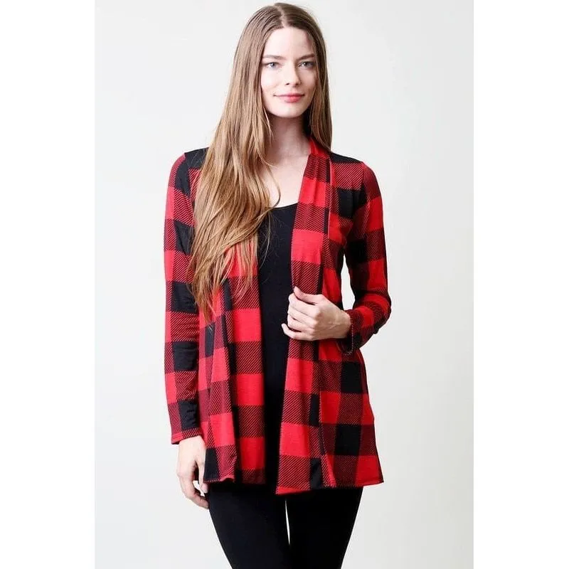 Plaid print open front cardigan